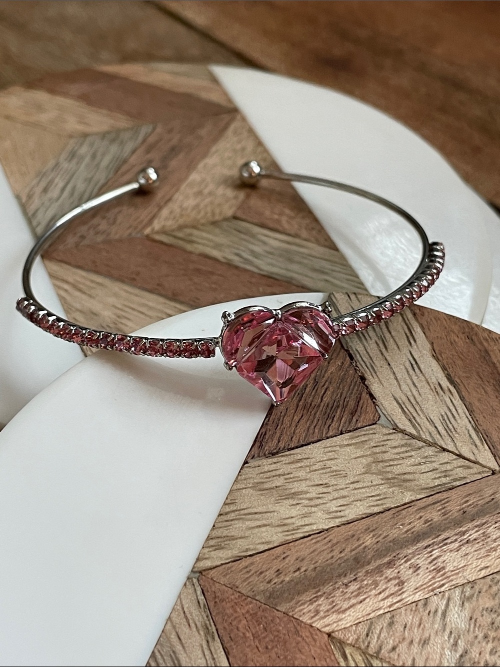 Silver Bracelet with Pink Heart Crystal Accent